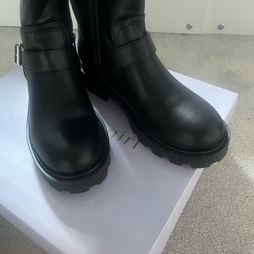 Madden Girl Black Tall Combat Moto Boots - Picture 7 of 16